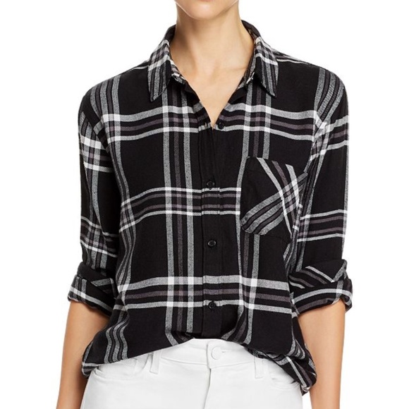 RAILS Milo Plaid Shirt In Black Stone Ivory Large - Picture 1 of 13